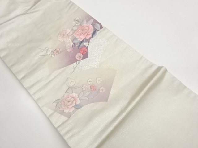 JAPANESE KIMONO / SILVER PEONY / BIRD / JIGAMI PATTERN EMBROIDERY NAGO